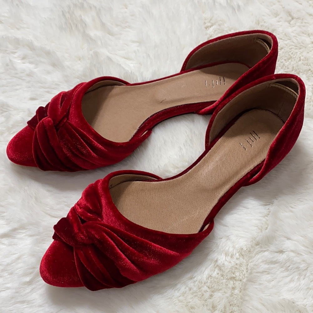 J. Jill Velvet Knot Pointed Toe Flats Red Size 6.5